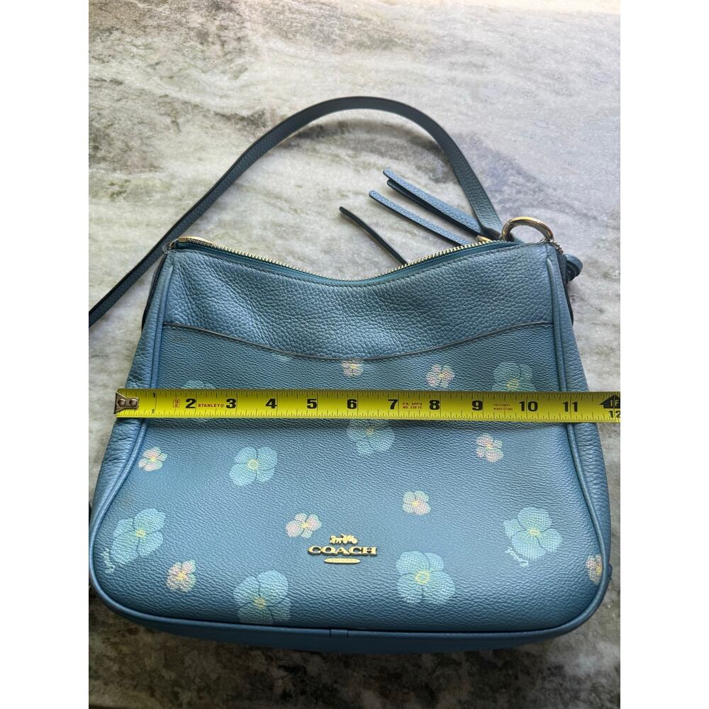 Coach Blue Chaise Pansy Floral Print Leather Adjustable Crossbody Purse Keychain - Picture 11 of 12
